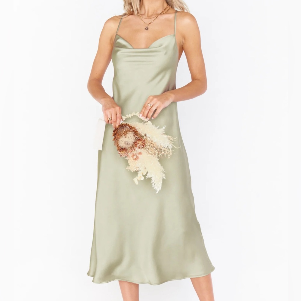 Show Me Your MuMu - Verona Cowl Midi Dress - Moss Green Luxe Satin - Small
